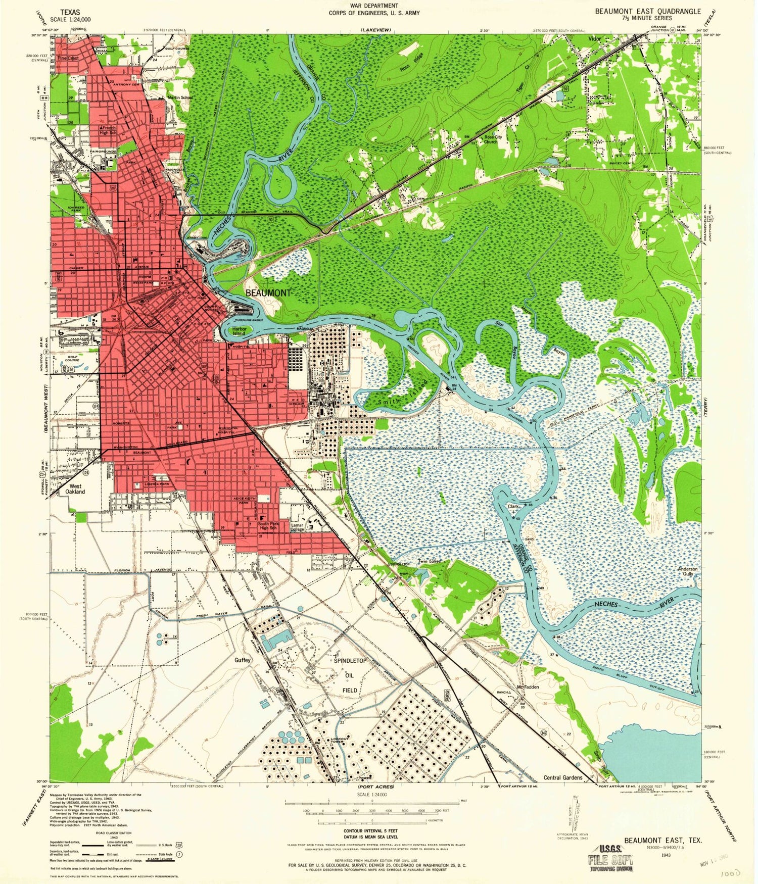 Classic USGS Beaumont East Texas 7.5'x7.5' Topo Map Image