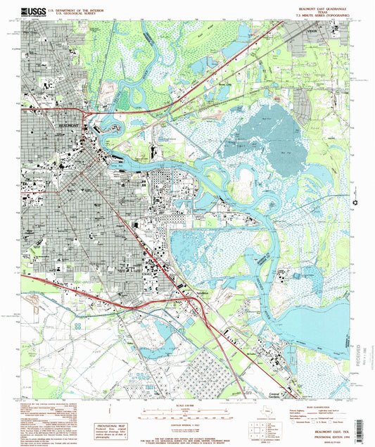 Classic USGS Beaumont East Texas 7.5'x7.5' Topo Map Image