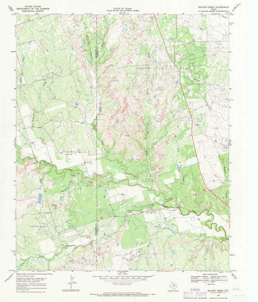Classic USGS Beaver Creek Texas 7.5'x7.5' Topo Map Image