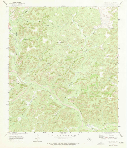 Classic USGS Bee Canyon Texas 7.5'x7.5' Topo Map Image