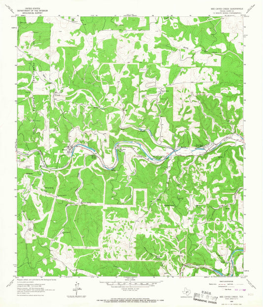 Classic USGS Bee Caves Creek Texas 7.5'x7.5' Topo Map Image