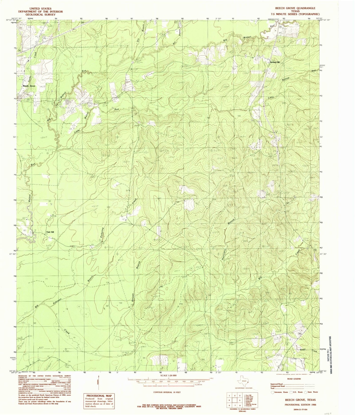 Classic USGS Beech Grove Texas 7.5'x7.5' Topo Map Image