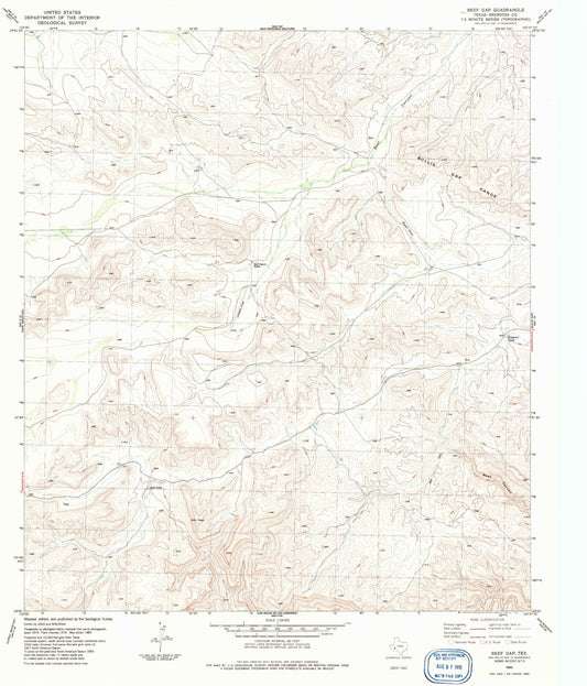 Classic USGS Beef Gap Texas 7.5'x7.5' Topo Map Image