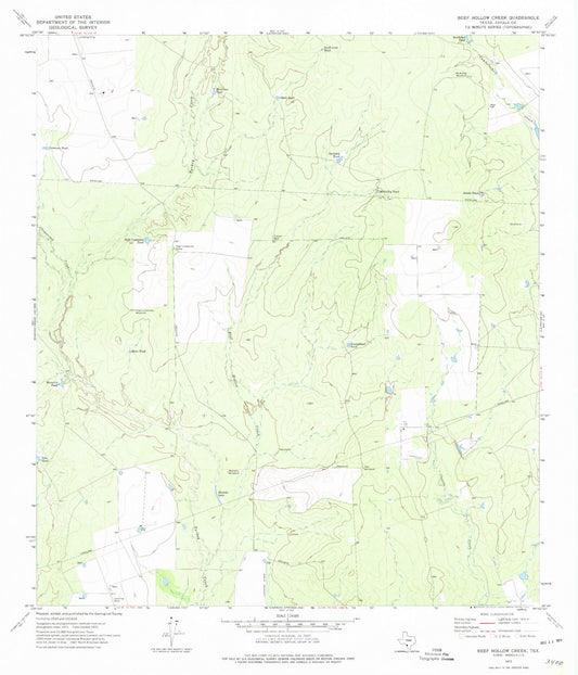 Classic USGS Beef Hollow Creek Texas 7.5'x7.5' Topo Map Image