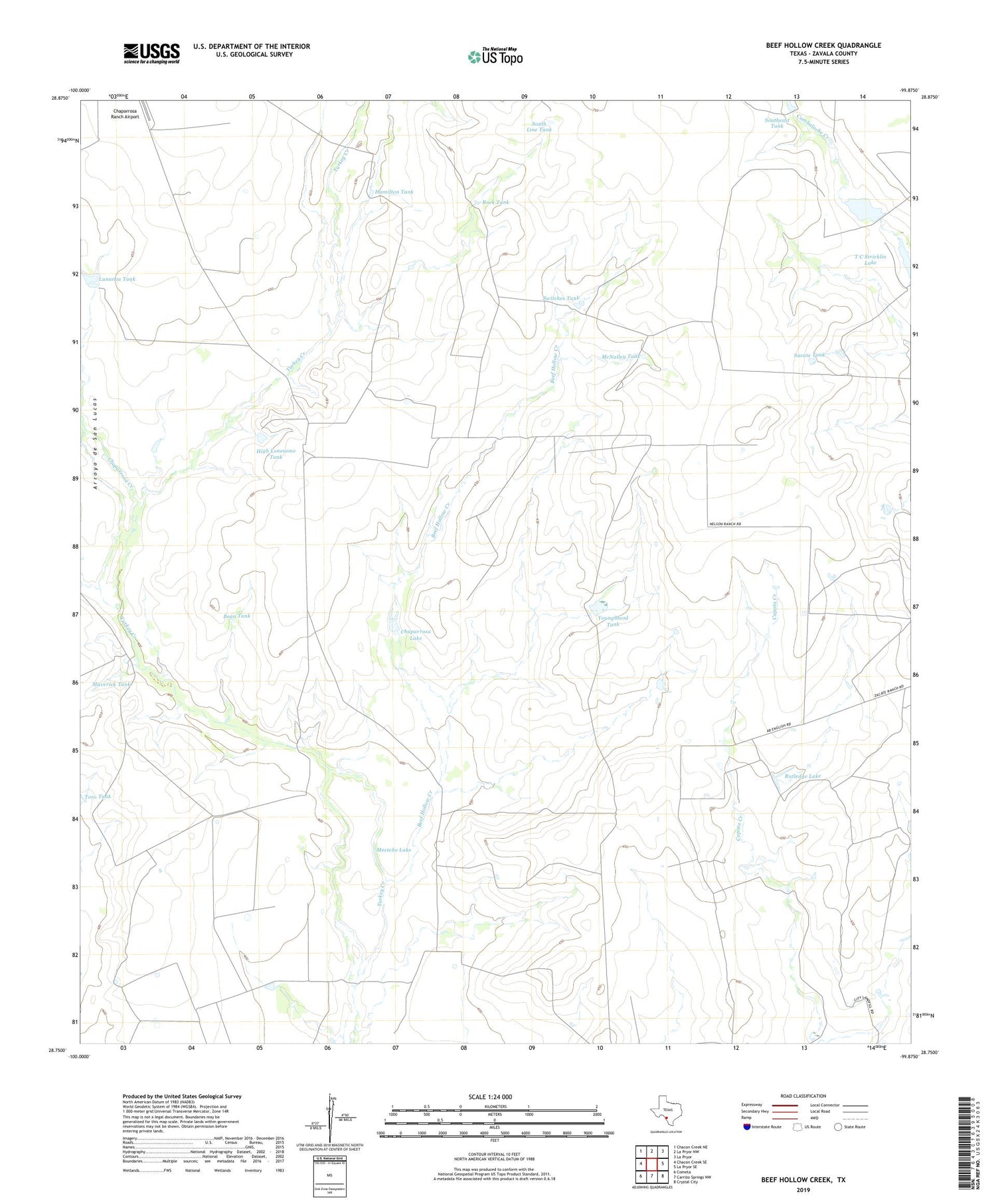 Beef Hollow Creek Texas US Topo Map Image