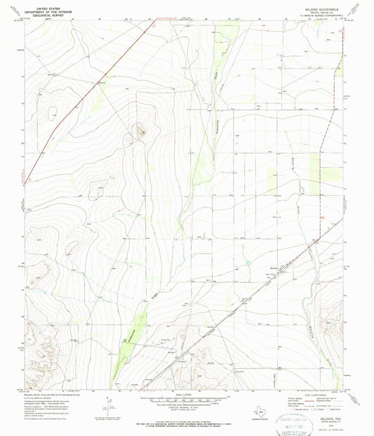 Classic USGS Belding Texas 7.5'x7.5' Topo Map Image