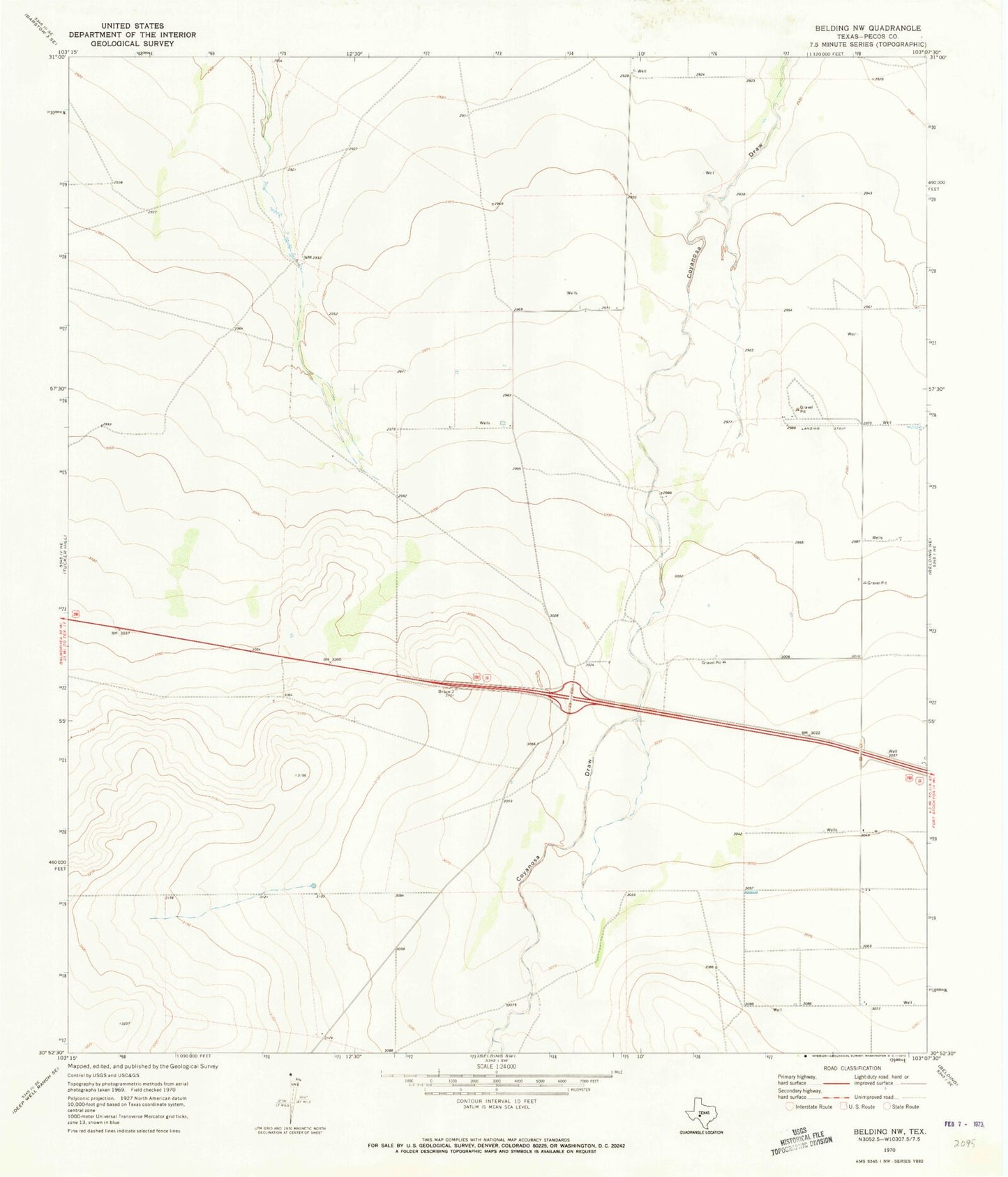 Classic USGS Belding NW Texas 7.5'x7.5' Topo Map Image