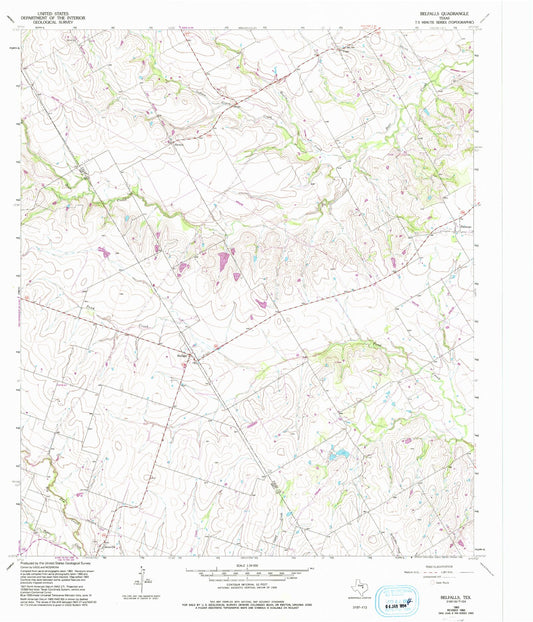 Classic USGS Belfalls Texas 7.5'x7.5' Topo Map Image