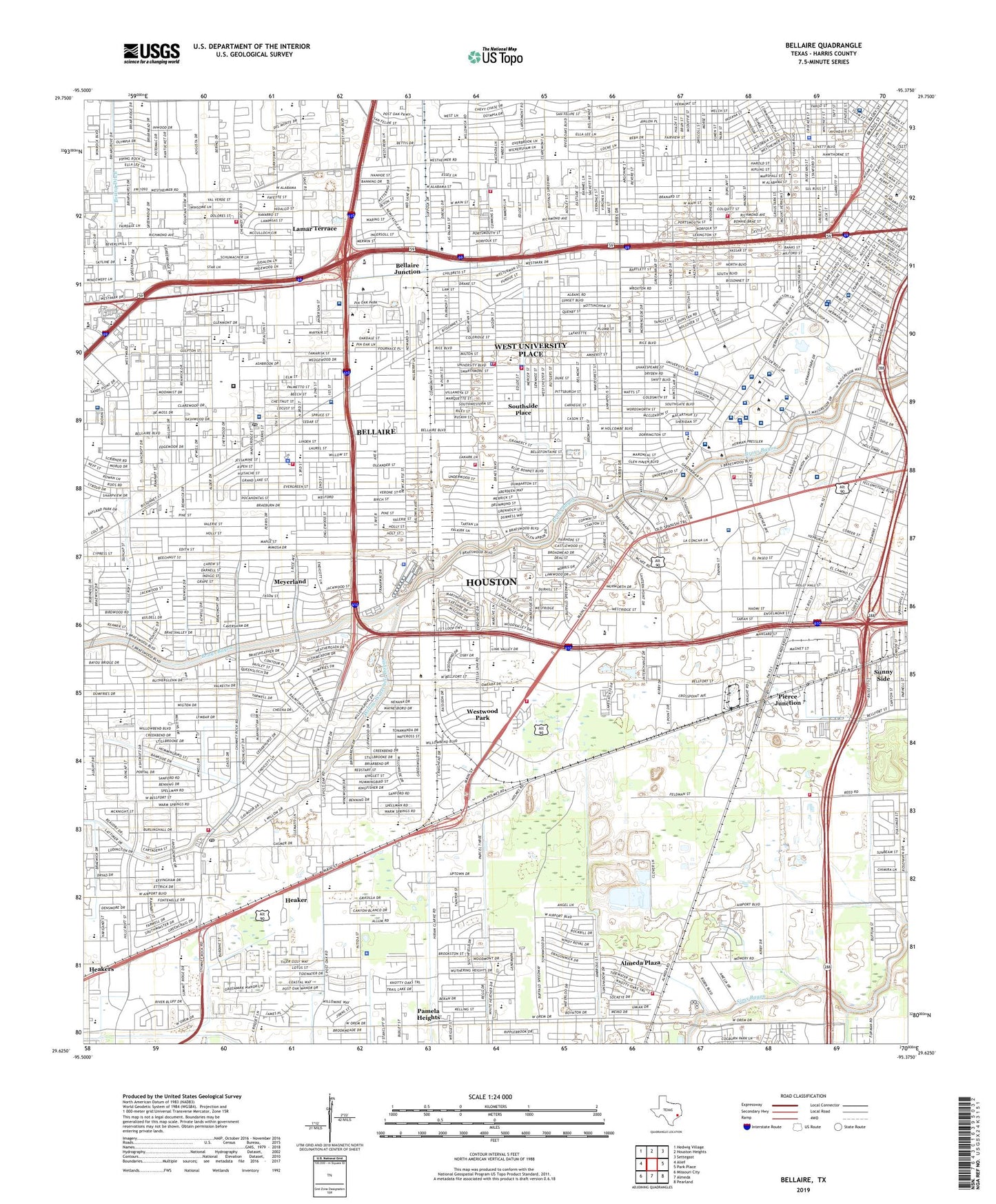 Bellaire Texas US Topo Map Image