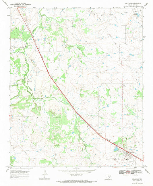 Classic USGS Bellevue Texas 7.5'x7.5' Topo Map Image