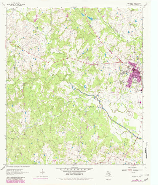 Classic USGS Bellville Texas 7.5'x7.5' Topo Map Image