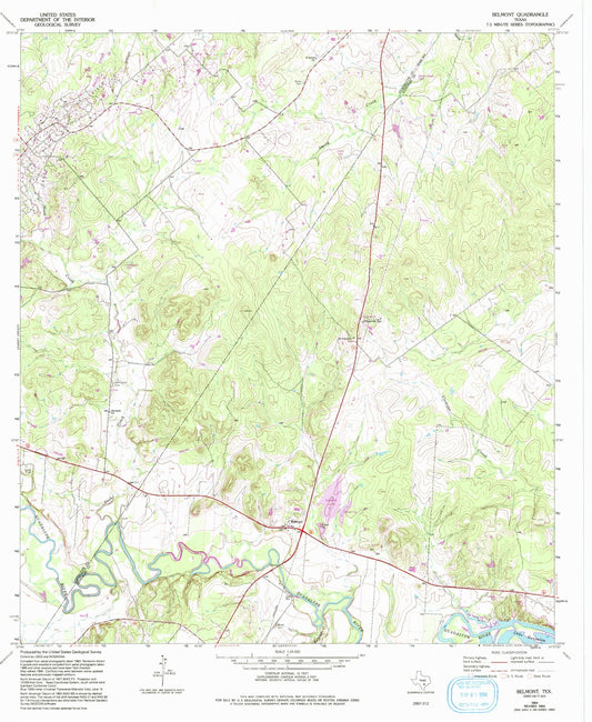 Classic USGS Belmont Texas 7.5'x7.5' Topo Map Image