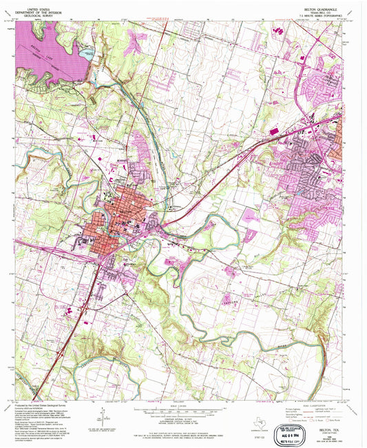 Classic USGS Belton Texas 7.5'x7.5' Topo Map Image