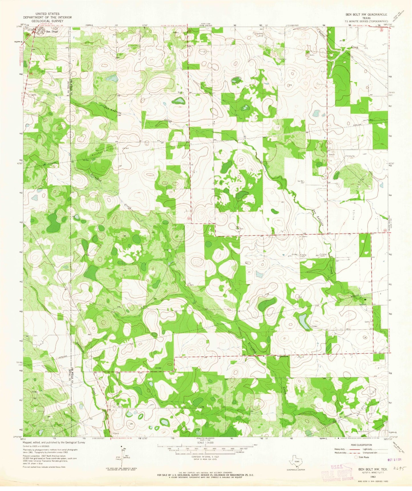 Classic USGS Ben Bolt NW Texas 7.5'x7.5' Topo Map Image