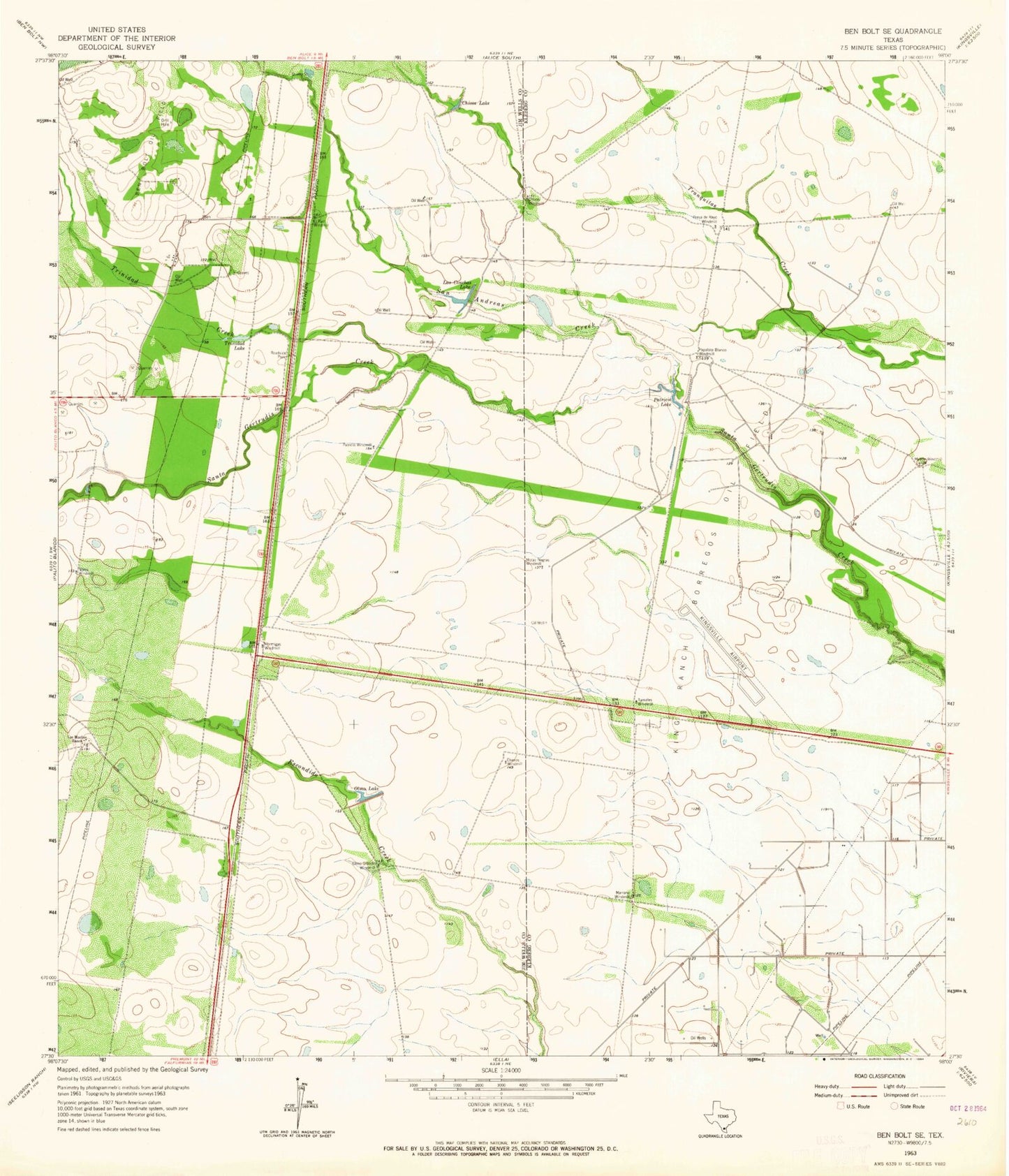 Classic USGS Ben Bolt SE Texas 7.5'x7.5' Topo Map Image
