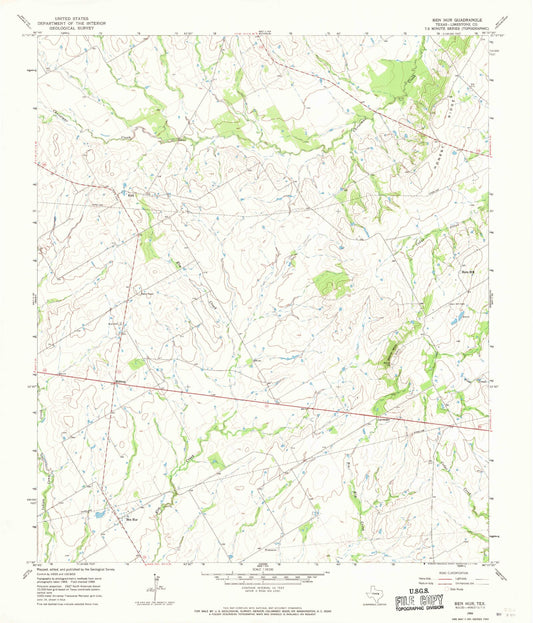 Classic USGS Ben Hur Texas 7.5'x7.5' Topo Map Image