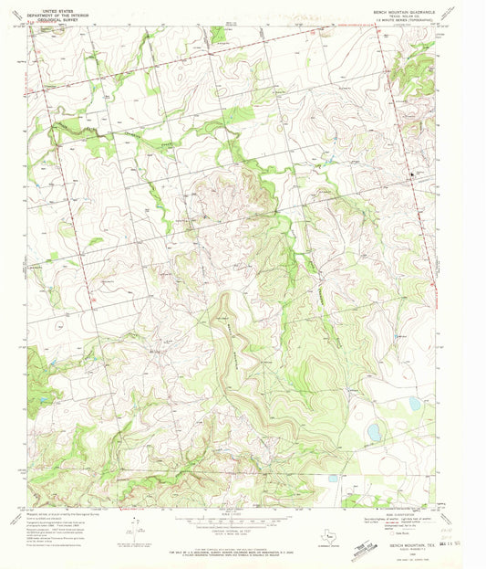 Classic USGS Bench Mountain Texas 7.5'x7.5' Topo Map Image