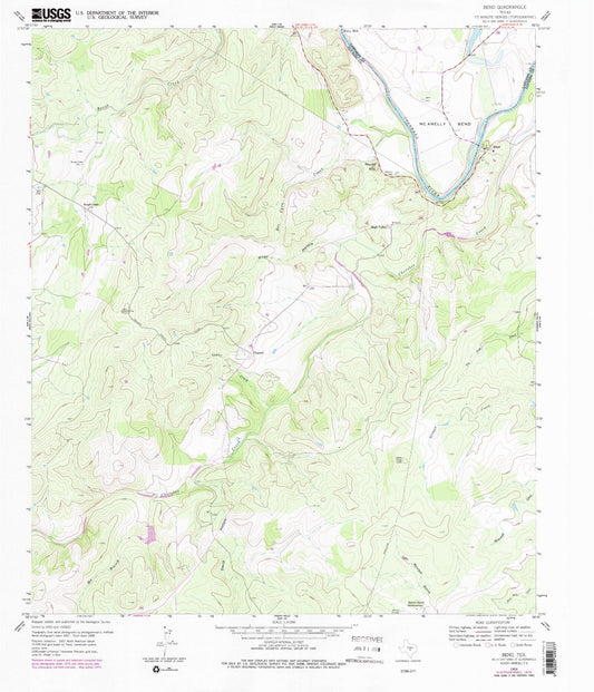 Classic USGS Bend Texas 7.5'x7.5' Topo Map Image