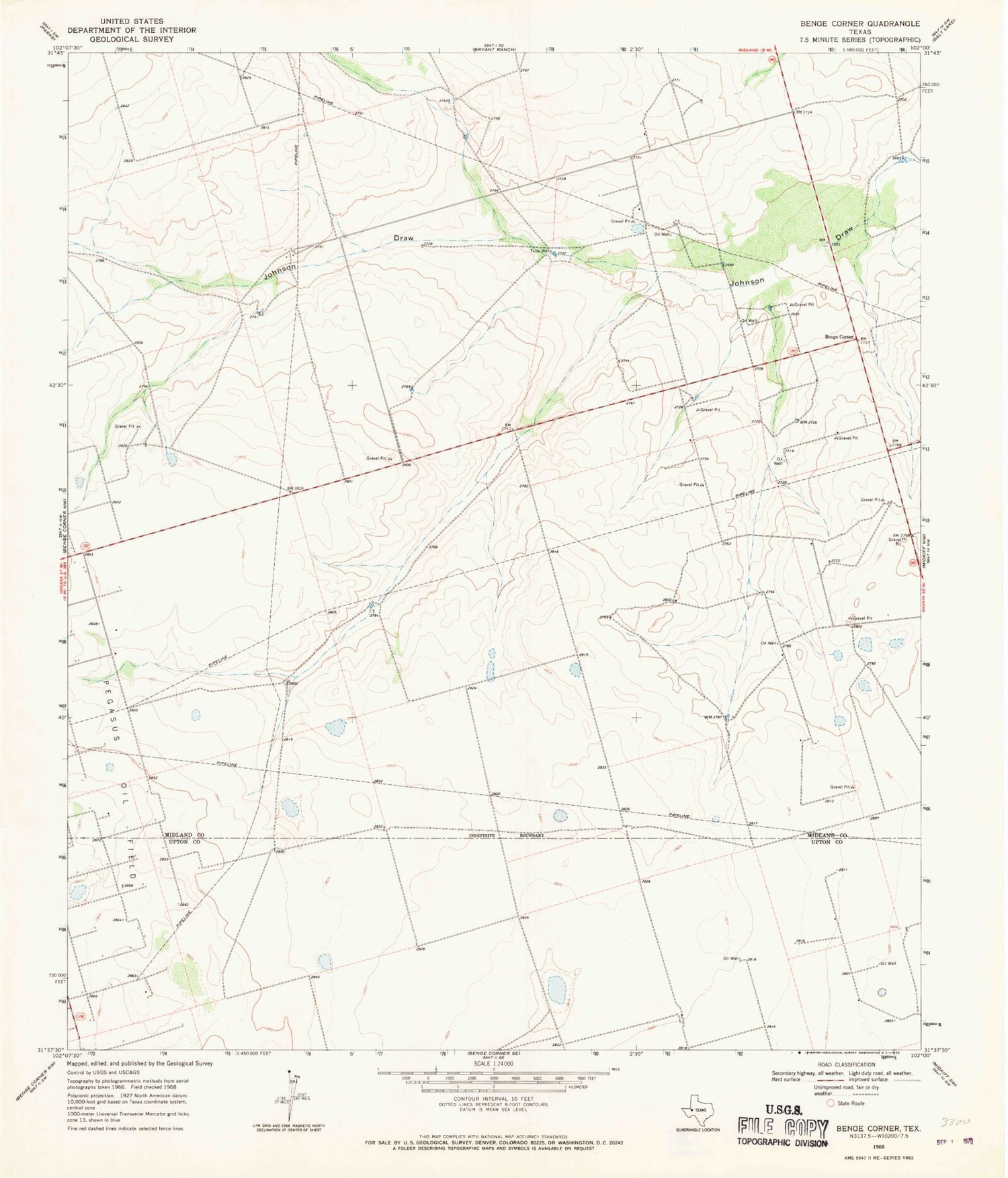 Classic USGS Benge Corner Texas 7.5'x7.5' Topo Map Image