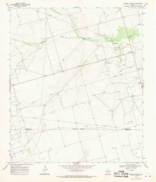 Classic USGS Benge Corner Texas 7.5'x7.5' Topo Map Image