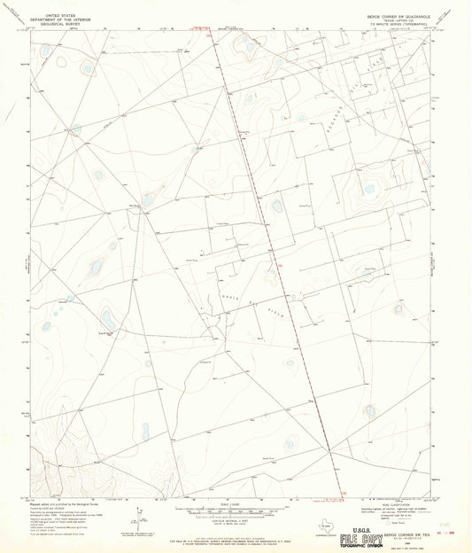Classic USGS Benge Corner SW Texas 7.5'x7.5' Topo Map Image