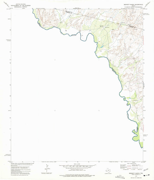 Classic USGS Bennett Ranch Texas 7.5'x7.5' Topo Map Image