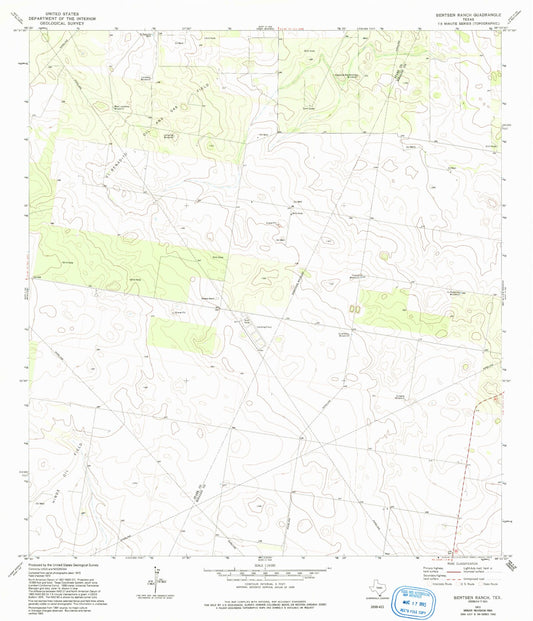 Classic USGS Bentsen Ranch Texas 7.5'x7.5' Topo Map Image