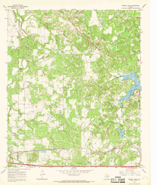 Classic USGS Bernie Lake Texas 7.5'x7.5' Topo Map Image