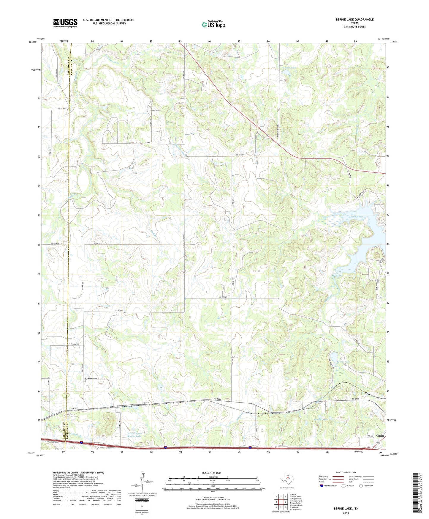 Bernie Lake Texas US Topo Map Image