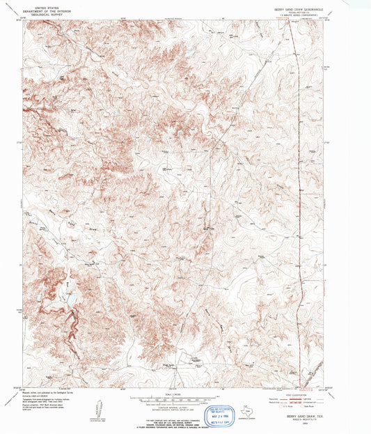 Classic USGS Berry Sand Draw Texas 7.5'x7.5' Topo Map Image