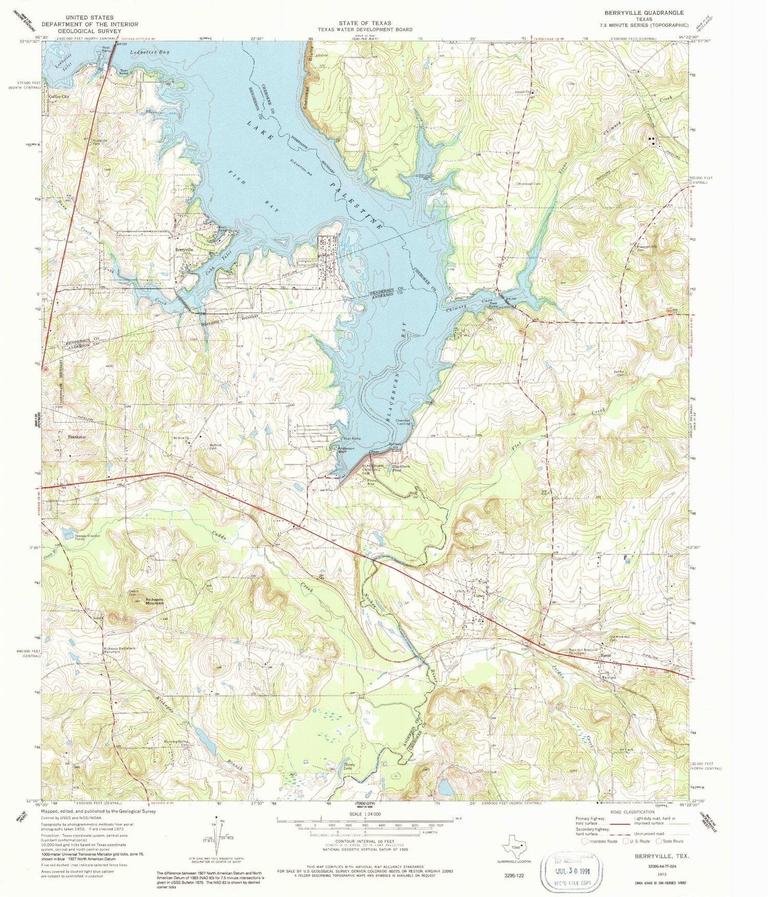 Classic USGS Berryville Texas 7.5'x7.5' Topo Map Image