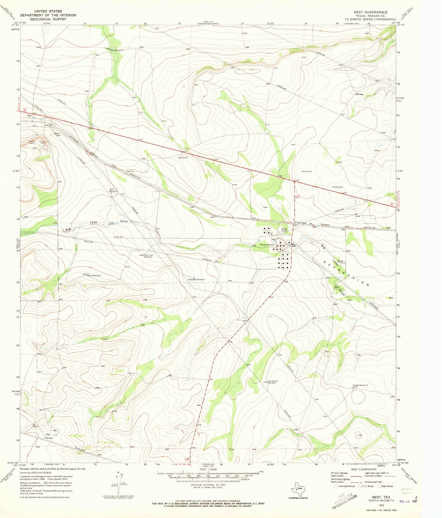 Classic USGS Best Texas 7.5'x7.5' Topo Map Image