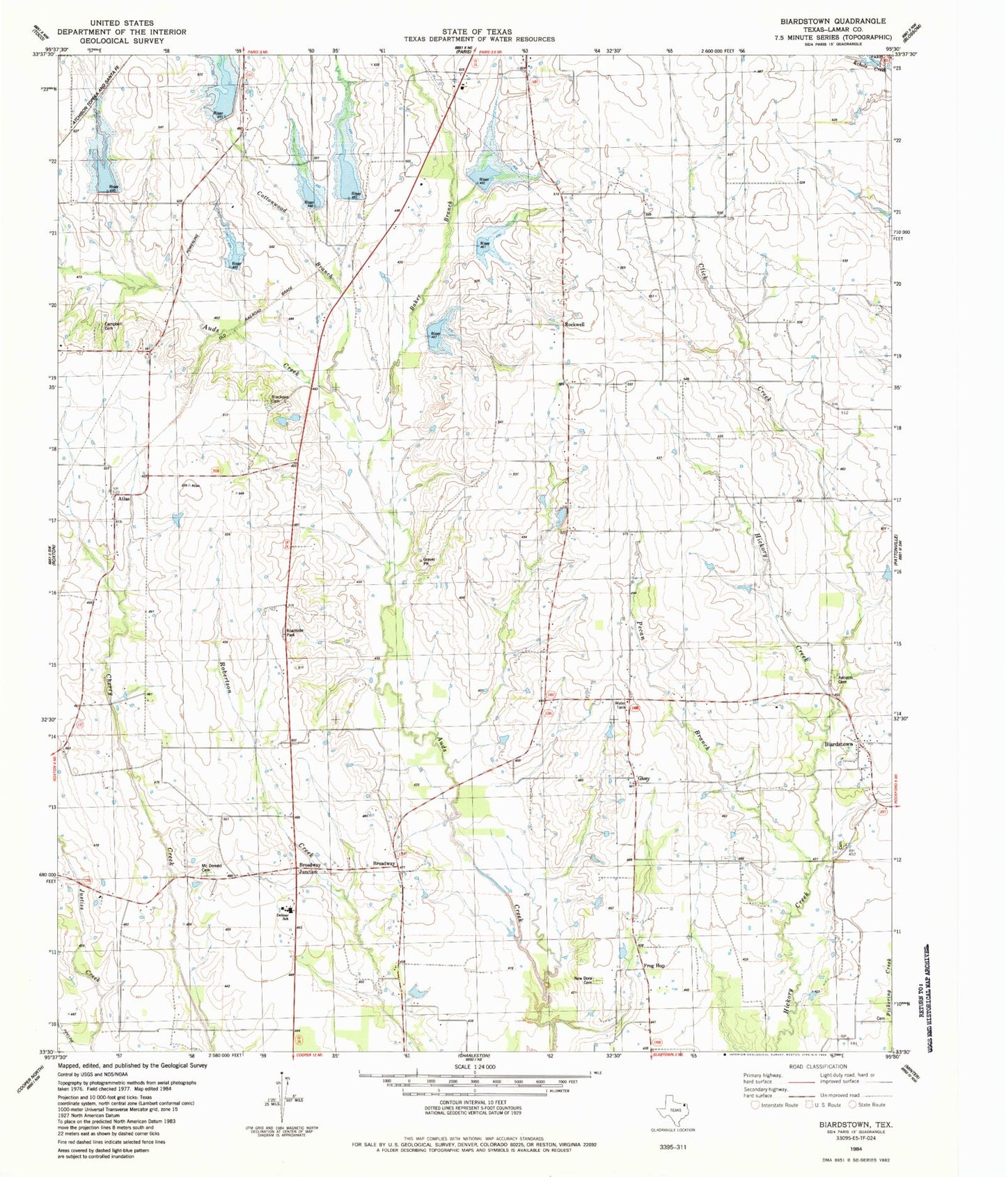 Classic USGS Biardstown Texas 7.5'x7.5' Topo Map Image