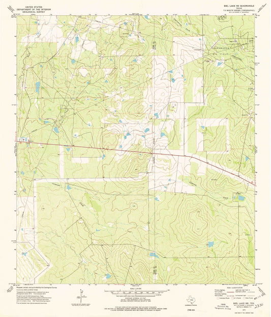 Classic USGS Biel Lake NE Texas 7.5'x7.5' Topo Map Image