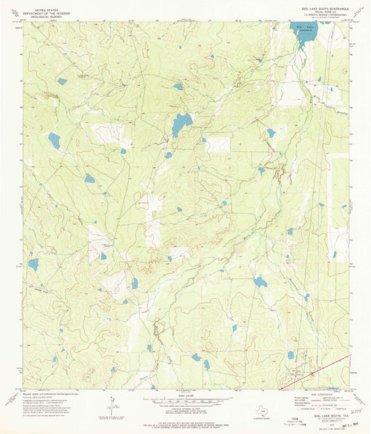 Classic USGS Biel Lake South Texas 7.5'x7.5' Topo Map Image