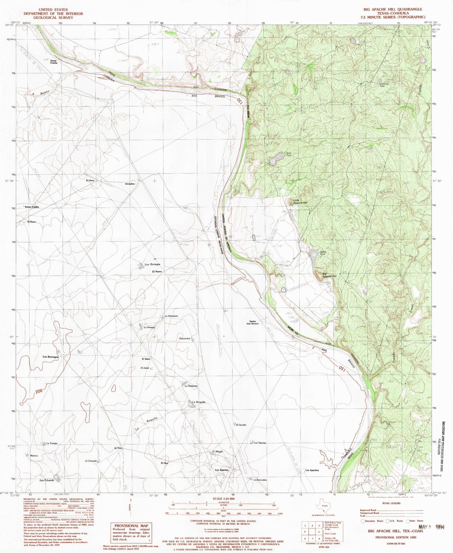 Classic USGS Big Apache Hill Texas 7.5'x7.5' Topo Map Image