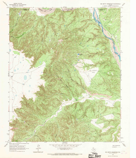 Classic USGS Big Betty Reservoir Texas 7.5'x7.5' Topo Map Image