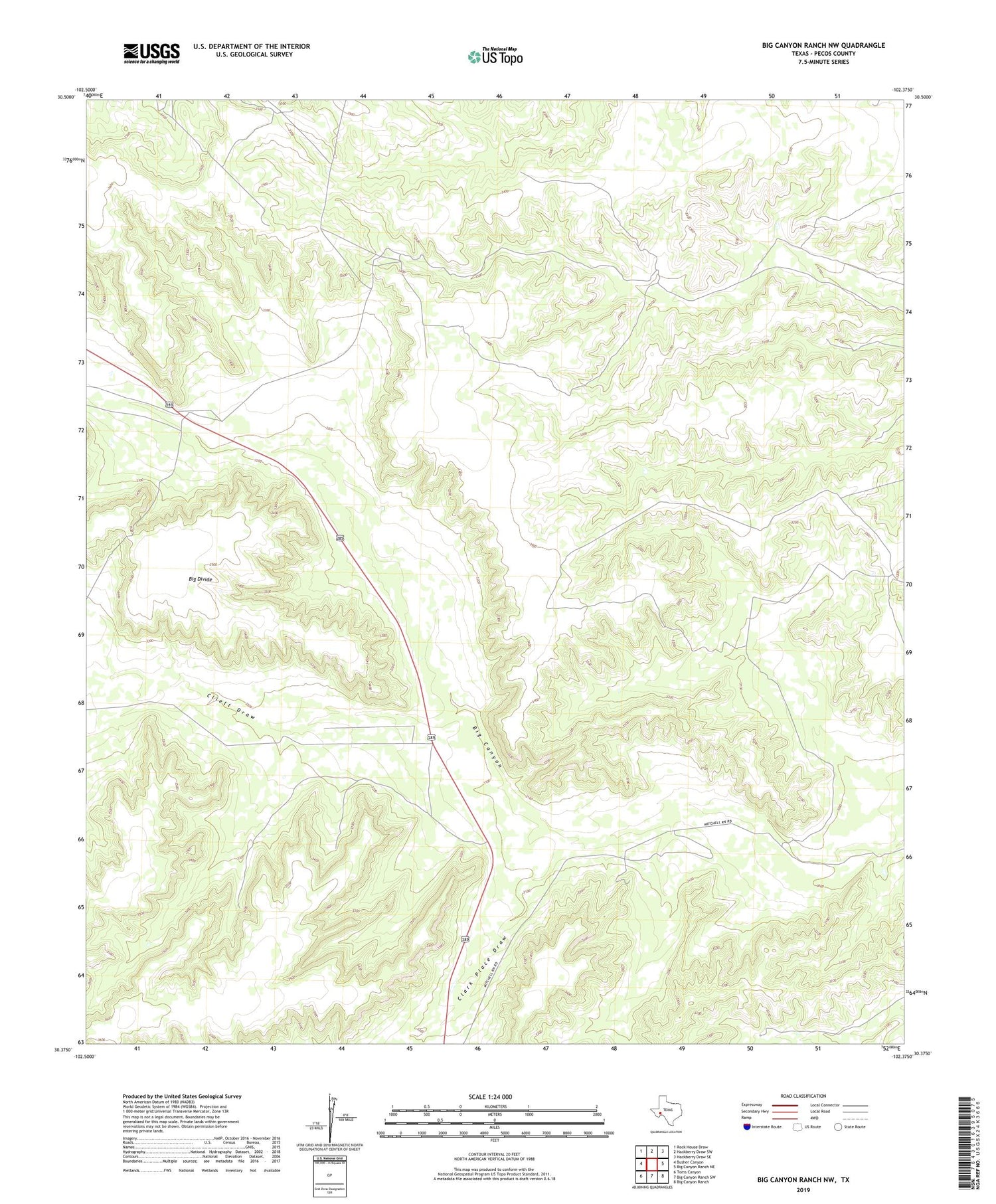 Big Canyon Ranch NW Texas US Topo Map Image