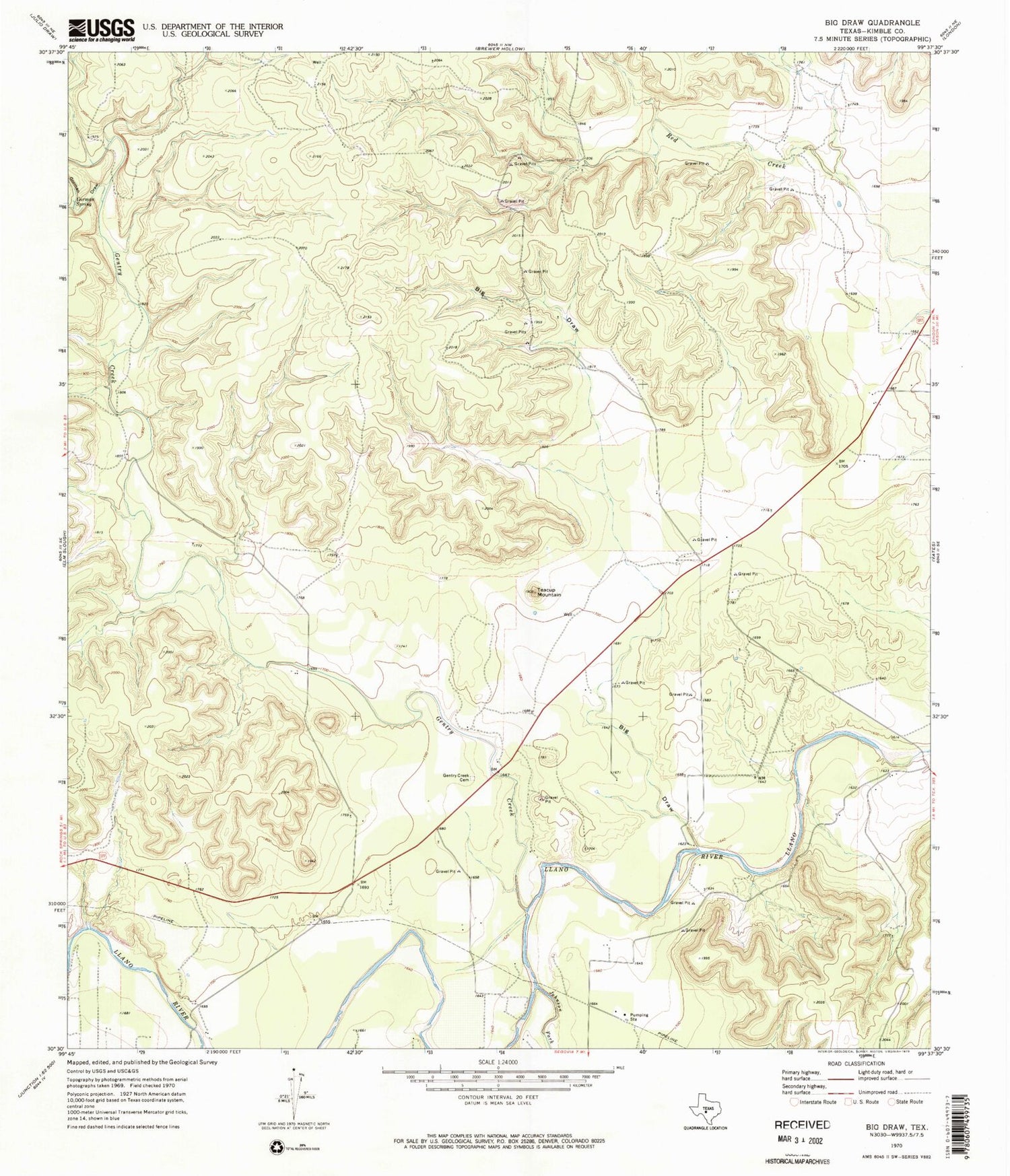 Classic USGS Big Draw Texas 7.5'x7.5' Topo Map Image