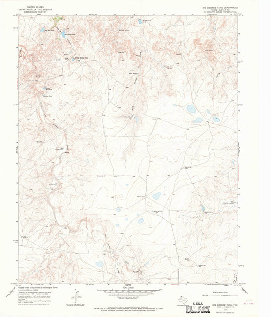 Classic USGS Big George Tank Texas 7.5'x7.5' Topo Map Image
