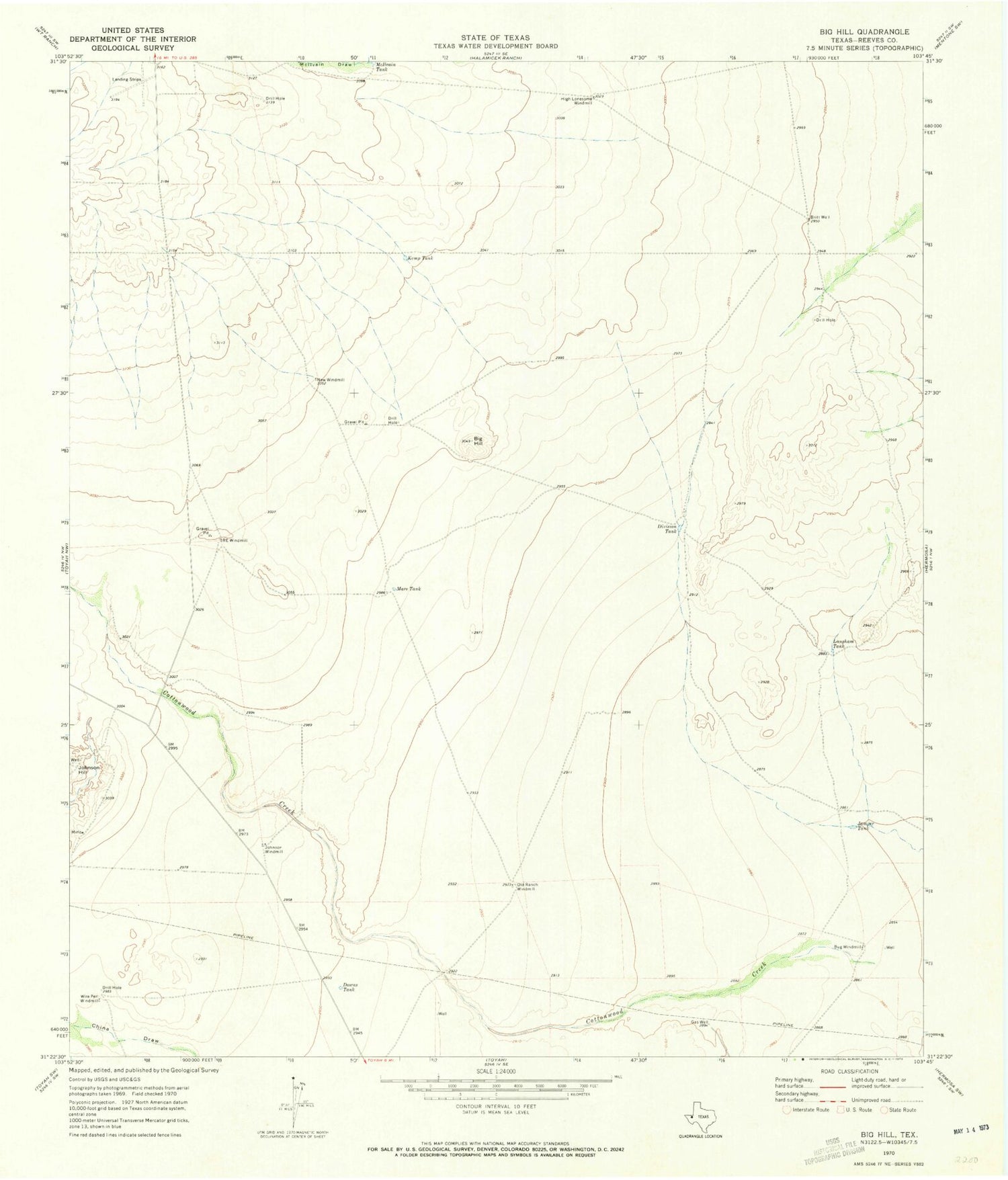 Classic USGS Big Hill Texas 7.5'x7.5' Topo Map Image