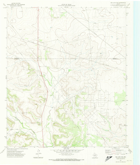 Classic USGS Big Lake SW Texas 7.5'x7.5' Topo Map Image