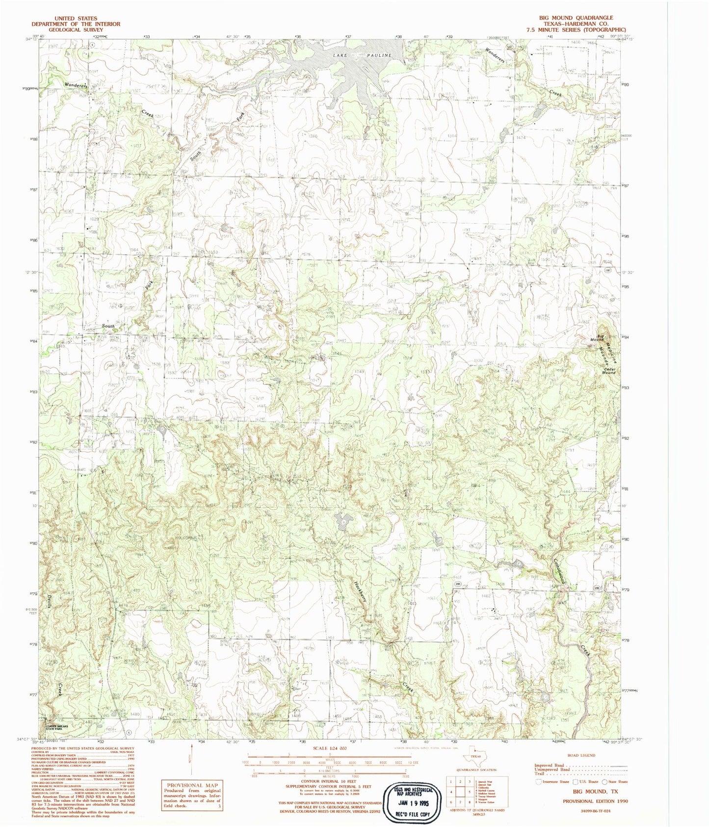 Classic USGS Big Mound Texas 7.5'x7.5' Topo Map Image