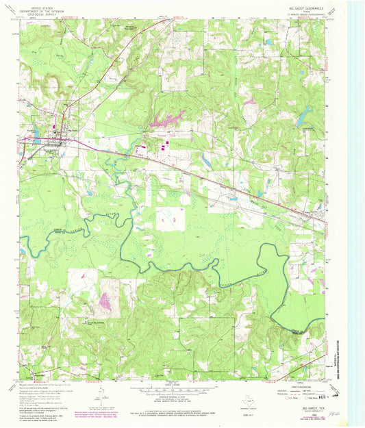 Classic USGS Big Sandy Texas 7.5'x7.5' Topo Map Image