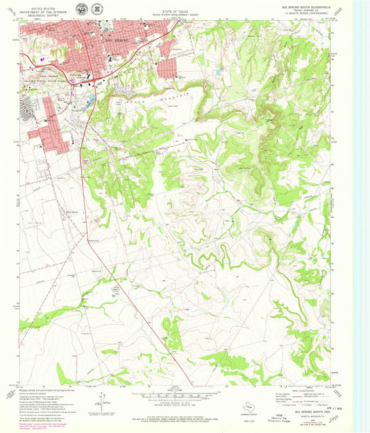 Classic USGS Big Spring South Texas 7.5'x7.5' Topo Map Image