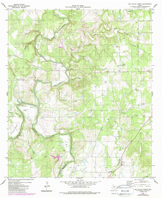 Classic USGS Big Valley North Texas 7.5'x7.5' Topo Map Image