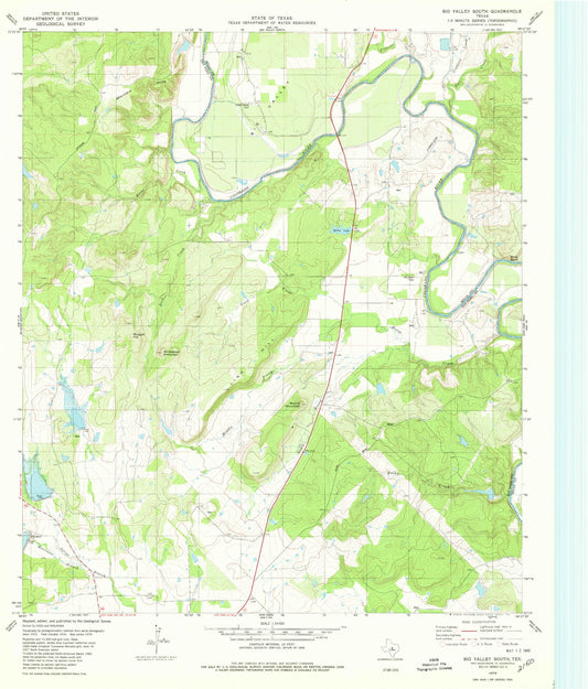 Classic USGS Big Valley South Texas 7.5'x7.5' Topo Map Image