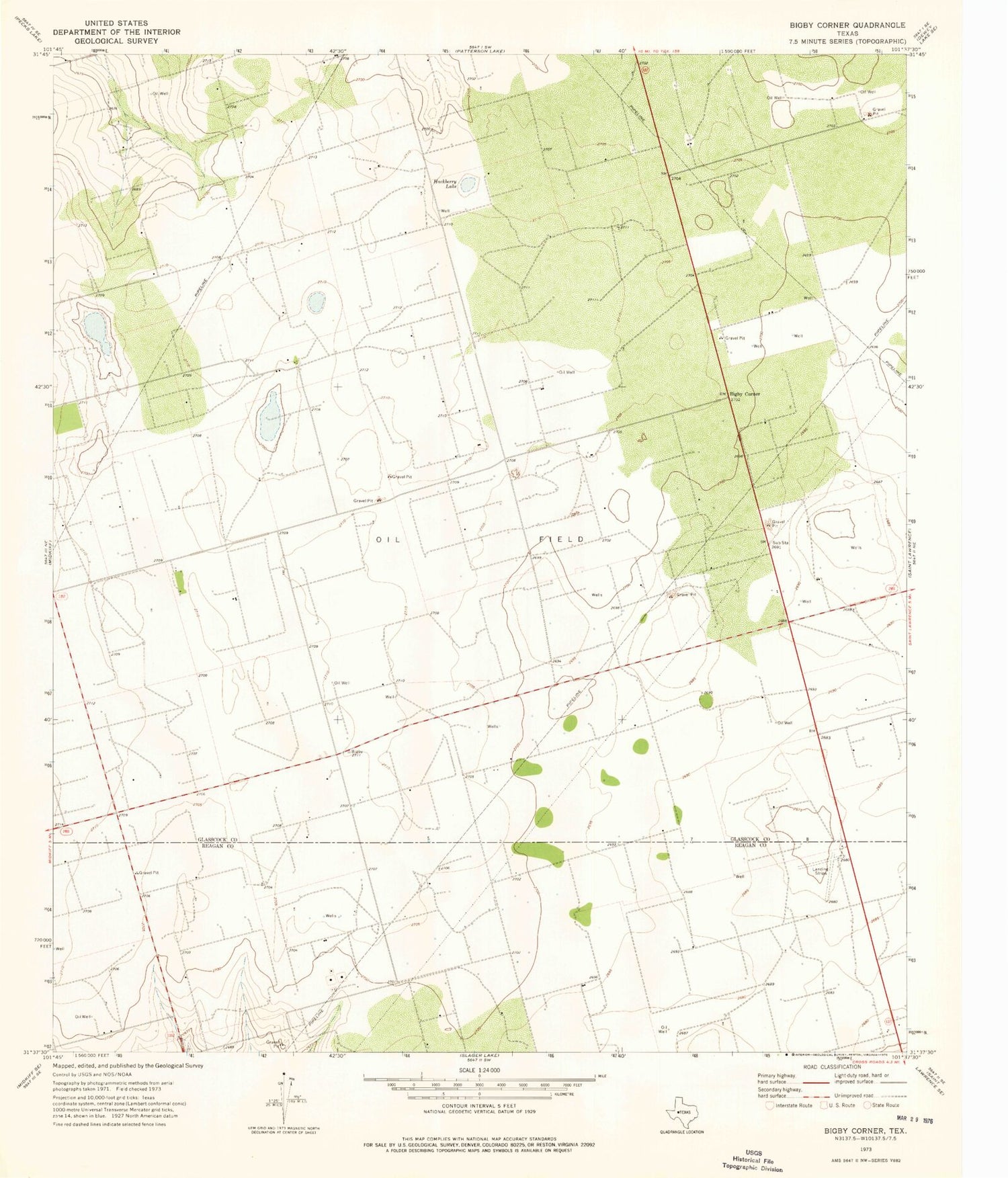 Classic USGS Bigby Corner Texas 7.5'x7.5' Topo Map Image