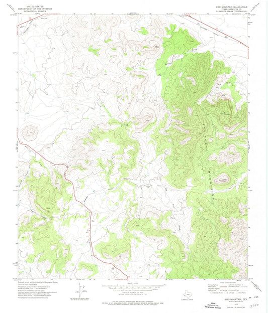 Classic USGS Bird Mountain Texas 7.5'x7.5' Topo Map Image