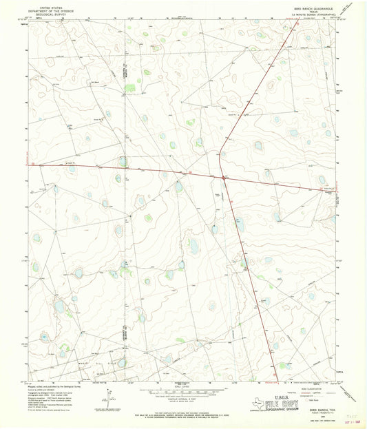 Classic USGS Bird Ranch Texas 7.5'x7.5' Topo Map Image